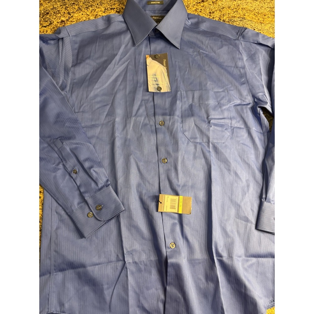 Perry Ellis Portfolio Mens‎ Blue Button Down Long Sleeve Collared Shirt M